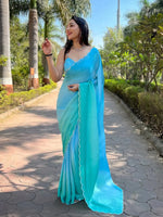 Load image into Gallery viewer, Sky Blue Satin Georgette Saree

