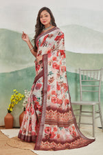 Load image into Gallery viewer, Pure Linen Saree For Every Occasion in Brown

