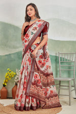 Load image into Gallery viewer, Pure Linen Saree For Every Occasion in Brown

