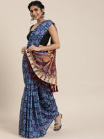 Load image into Gallery viewer, Celebrity Blue &amp; Burgundy Bagru Printed Saree
