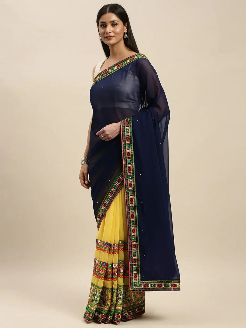 Royal Katchi Embroidery Half Half Festive Wear Saree