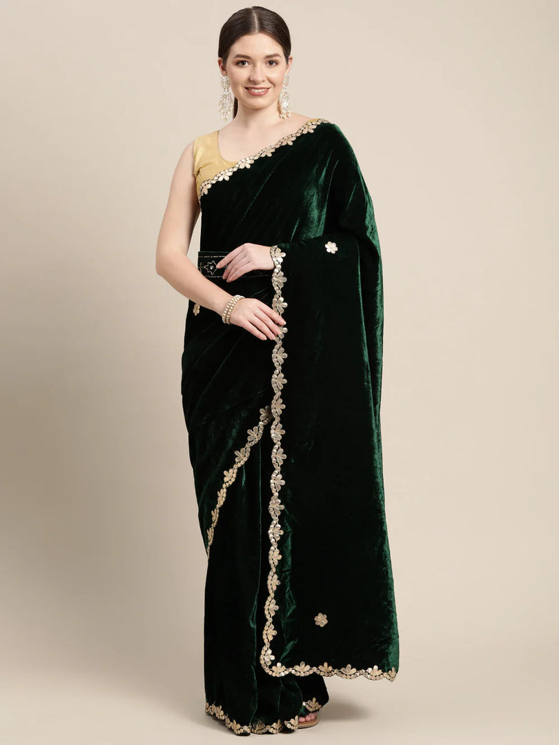 Stylish Gota Patti With Ethnic Motifs Velvet Saree