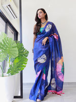 Load image into Gallery viewer, Tie dye Digital printed Satin Kota Doriya Saree in Blue Colour
